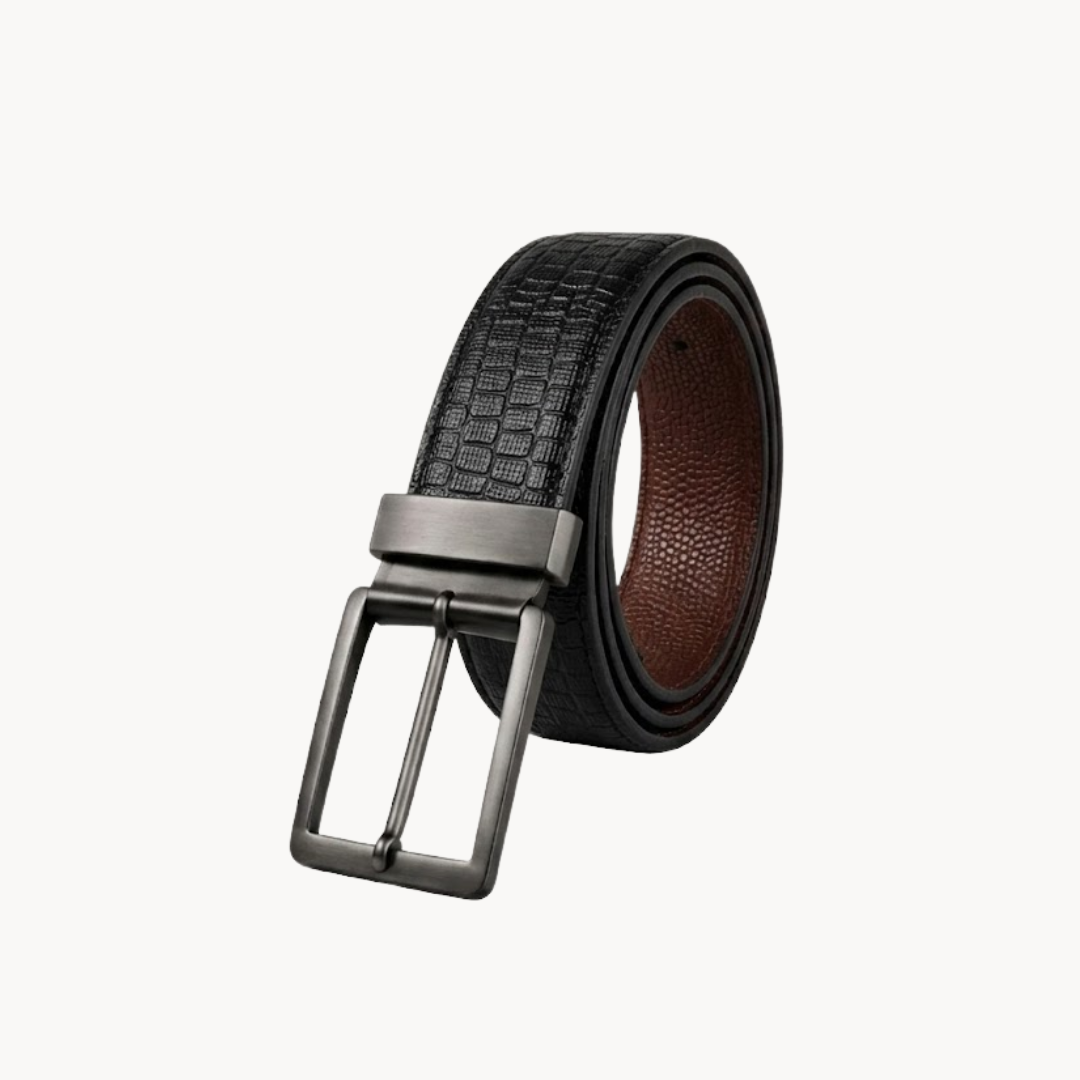 Crocodile Texture PU Leather Reversible Belt for Men – Black & Tan