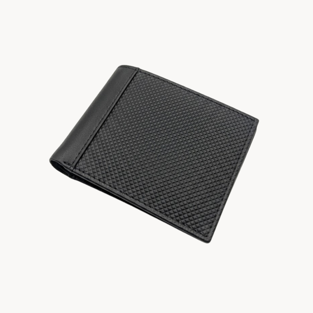 Diamond Pattern Men's Leather Wallet - Black