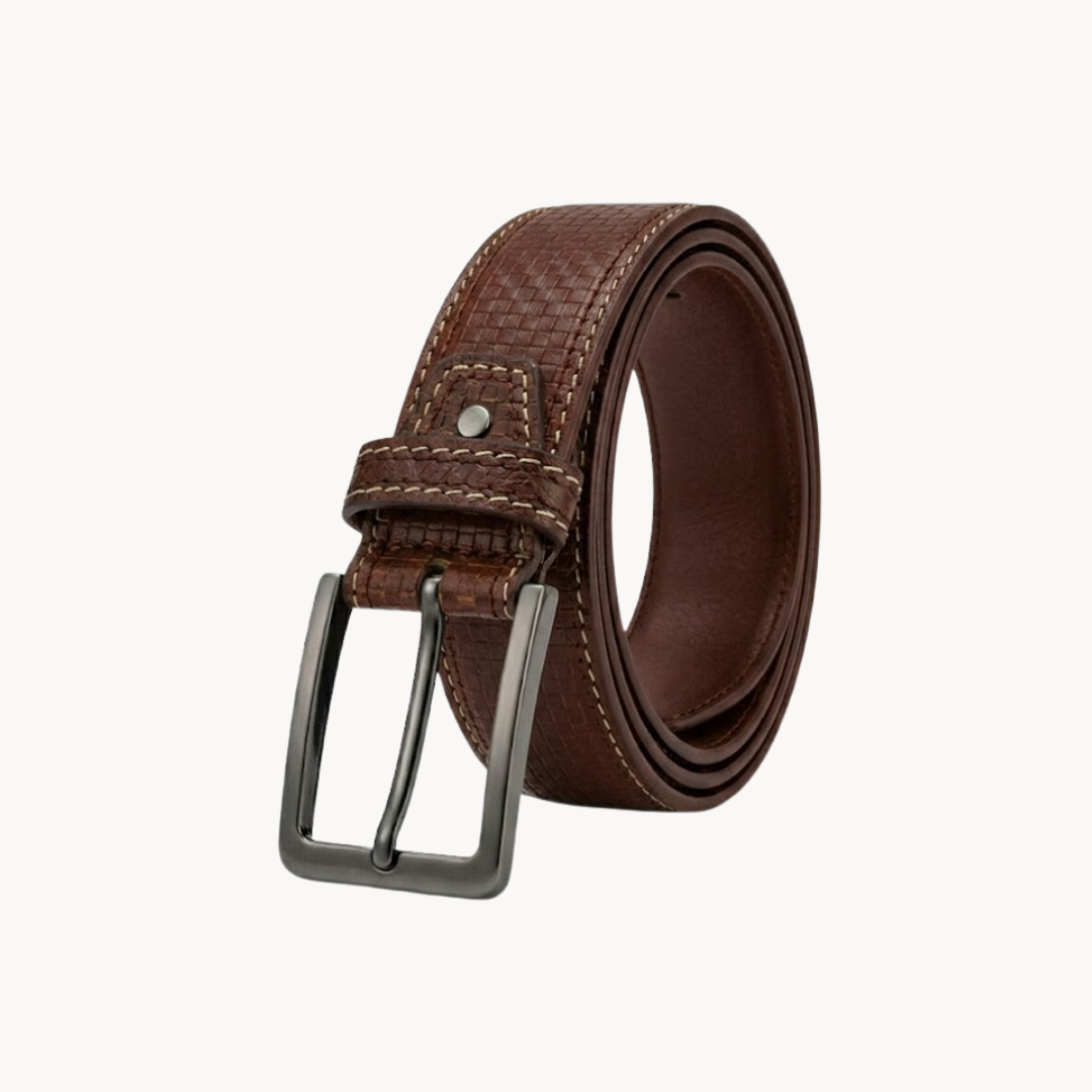 Textured Double Stitch Casual Jeans Belt for Men – Brown