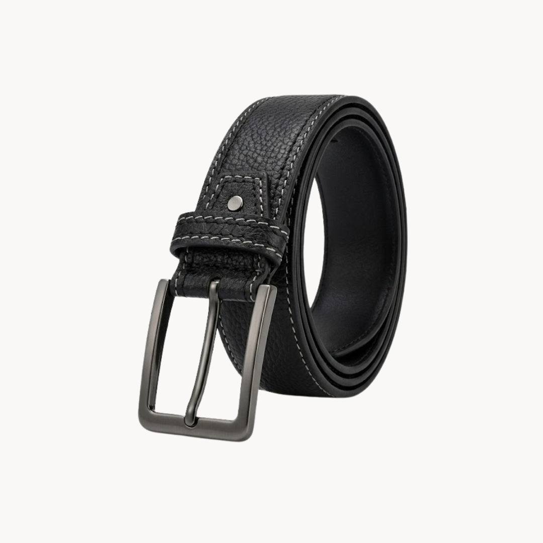Pebbled Double Stitch Casual Jeans Belt for Men – Black