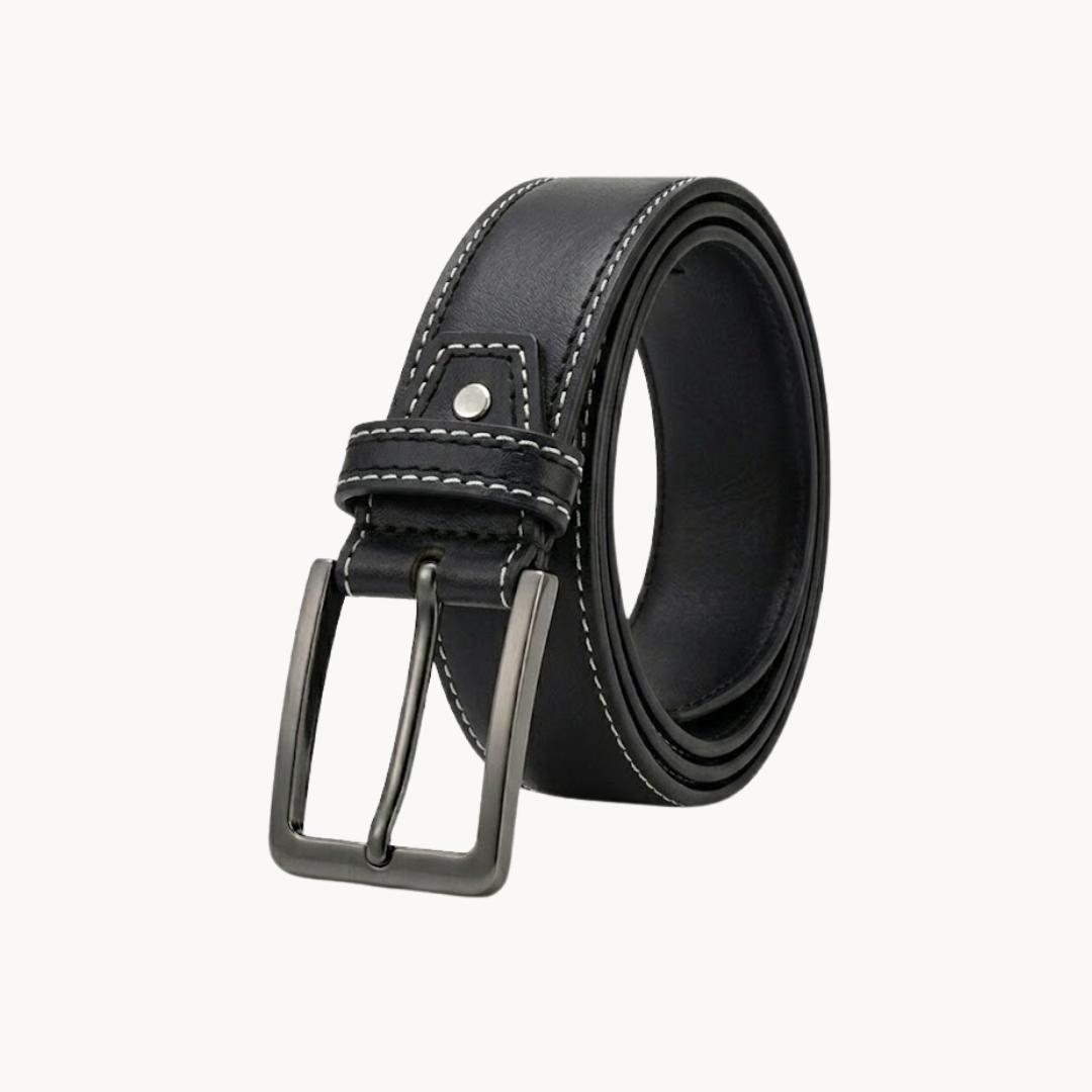 Plain Double Stitch Casual Jeans Belt for Men – Black