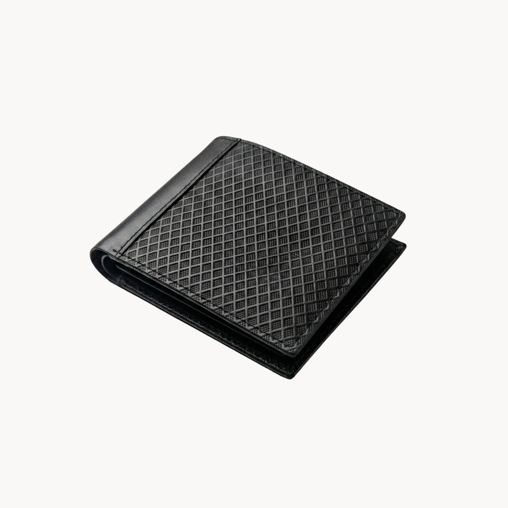 Crosshatch Pattern Men's Leather Wallet - Black