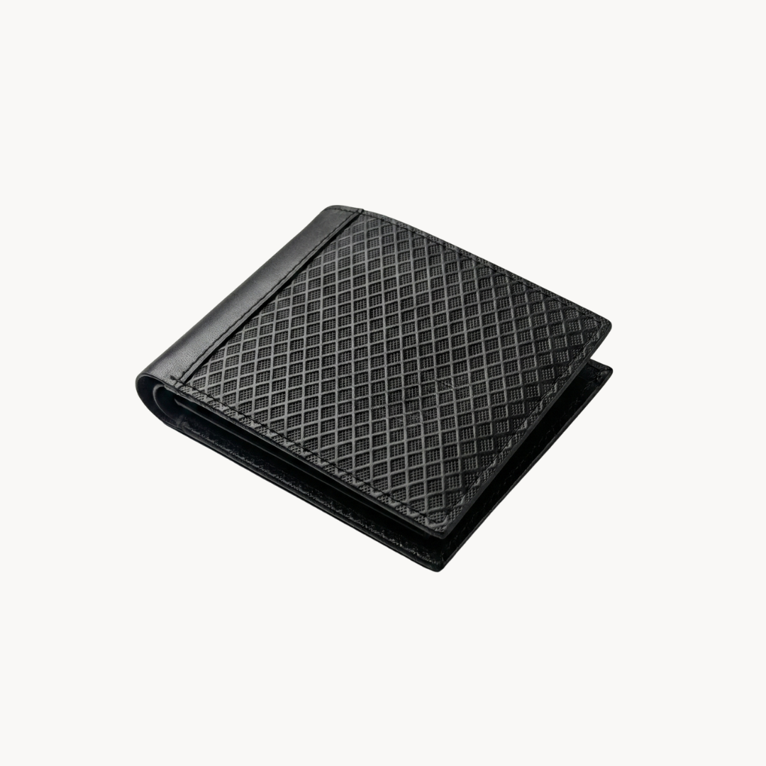 Crosshatch Pattern Men's Leather Wallet - Black