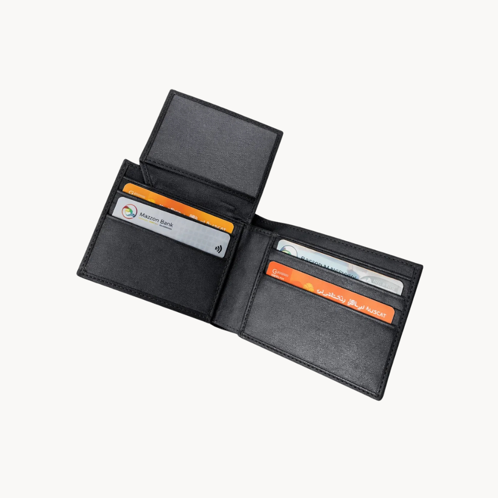 Crosshatch Pattern Men's Leather Wallet - Black