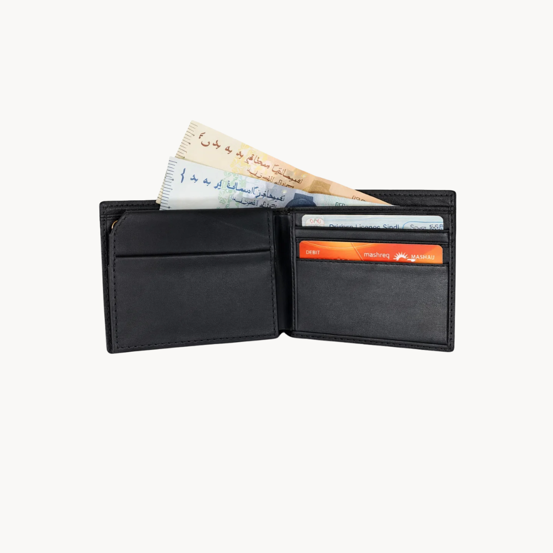 Diamond Pattern Men's Leather Wallet - Black