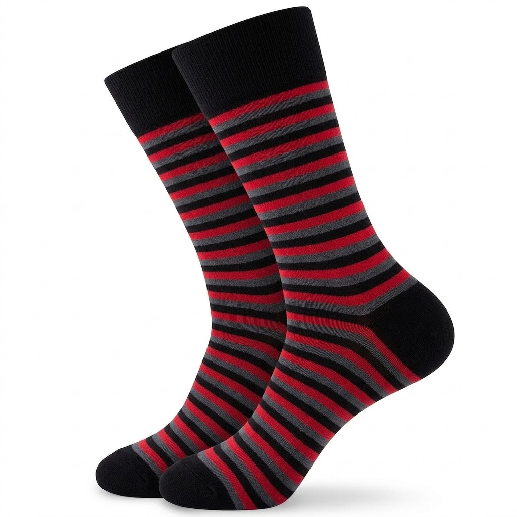 Men’s Red and Grey Black Striped Socks